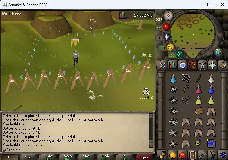 Buildable barricades in an Old School Runescape Private Server